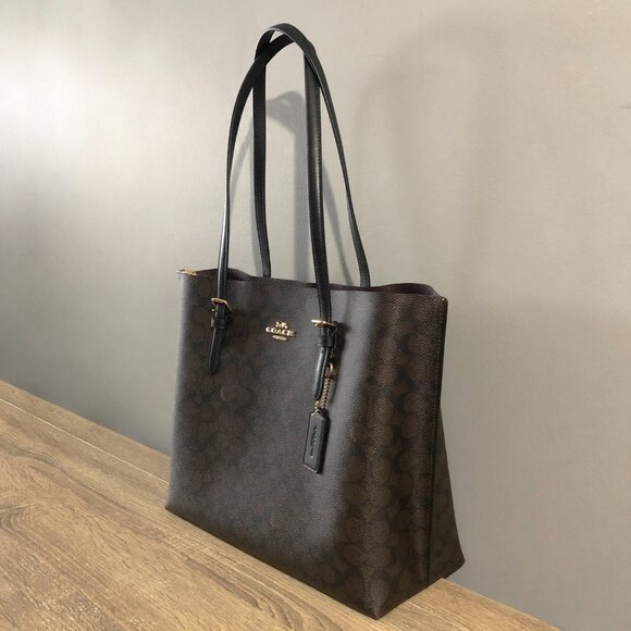 Coach Mollie Signature Coated Canvas Leather Brown/Black Shoulder Tote MSRP $428 - Picture 7 of 15